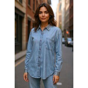 Vintage 80s Grand Ole Opry  L/XL Blue Denim Button Down Shirt Rhinestone Studs